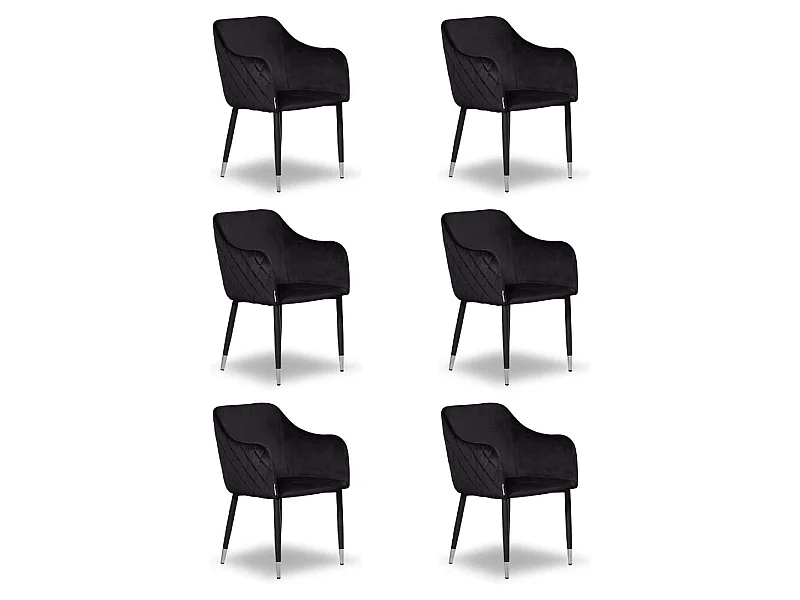 VERONA - Lot de 6 Chaises de Salle à Manger en Velours - Style Vintage - Noir