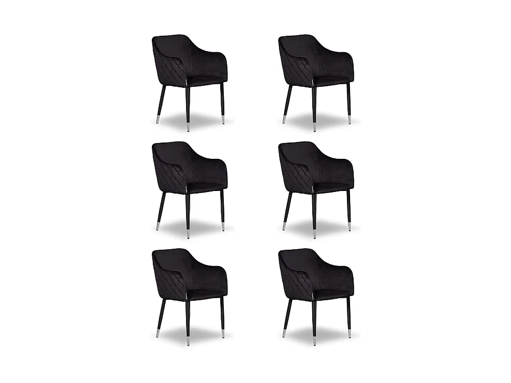 VERONA - Lot de 6 Chaises de Salle à Manger en Velours - Style Vintage - Noir