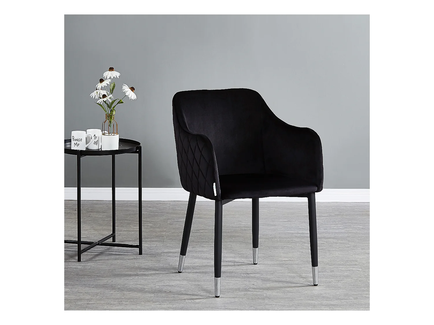 VERONA - Lot de 6 Chaises de Salle à Manger en Velours - Style Vintage - Noir