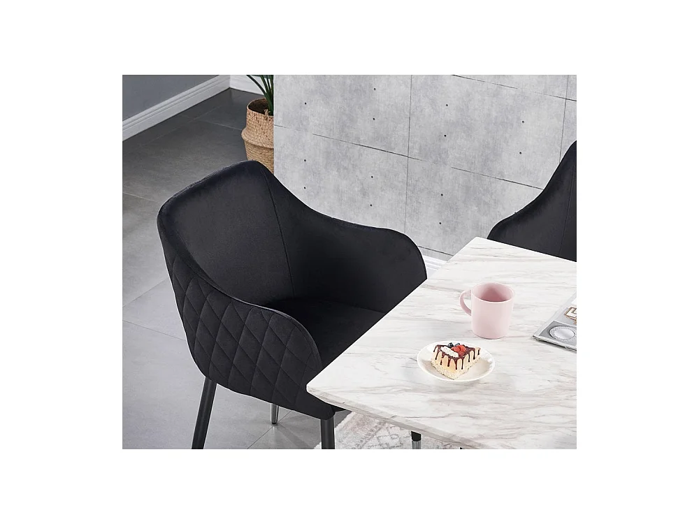 VERONA - Lot de 6 Chaises de Salle à Manger en Velours - Style Vintage - Noir