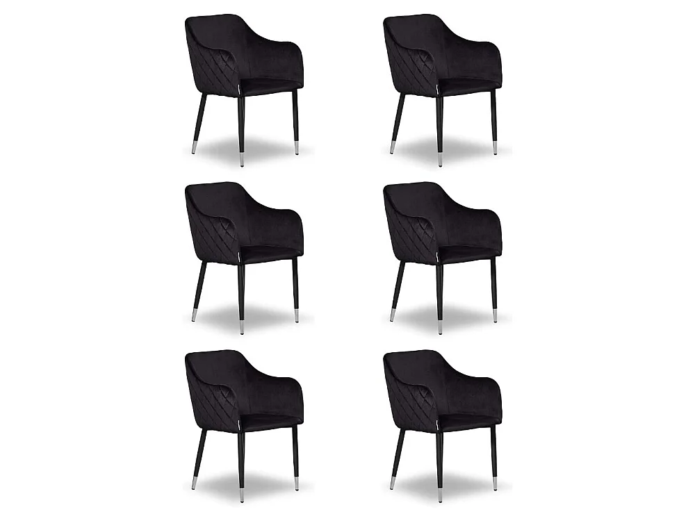 VERONA - Lot de 6 Chaises de Salle à Manger en Velours - Style Vintage - Noir