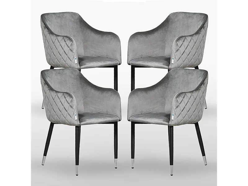 VERONA - Lot de 4 Chaises de Salle à Manger en Velours - Style Vintage - Gris