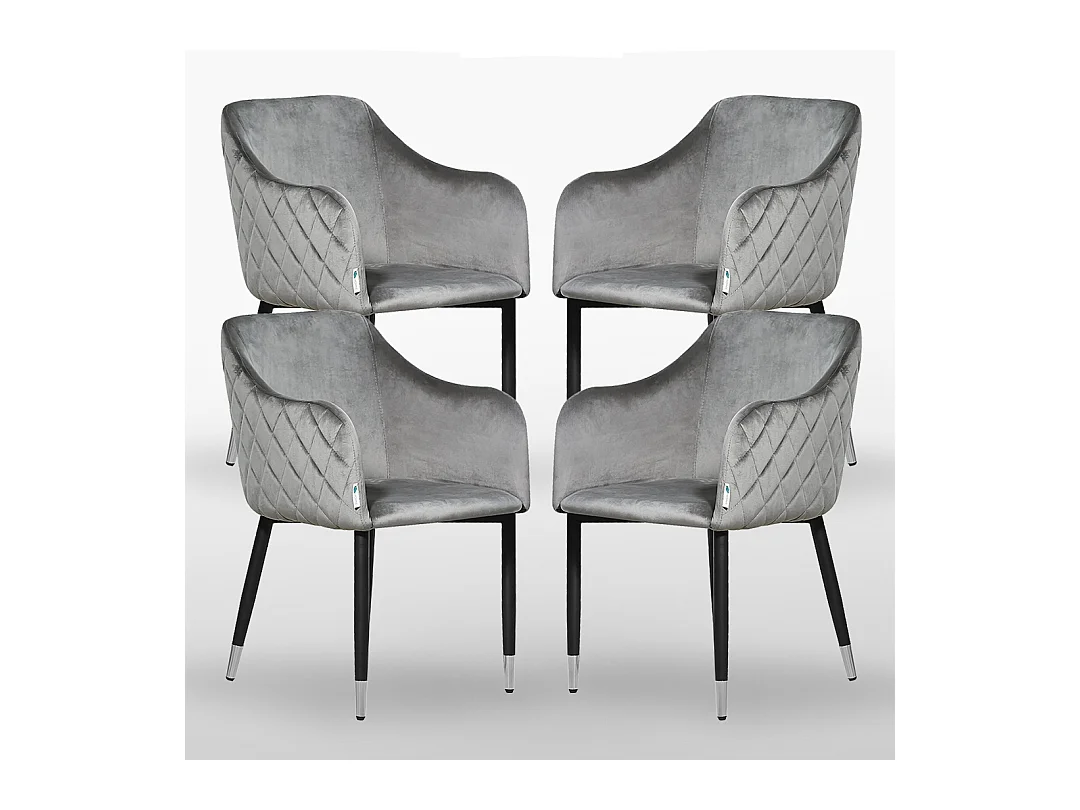 VERONA - Lot de 4 Chaises de Salle à Manger en Velours - Style Vintage - Gris