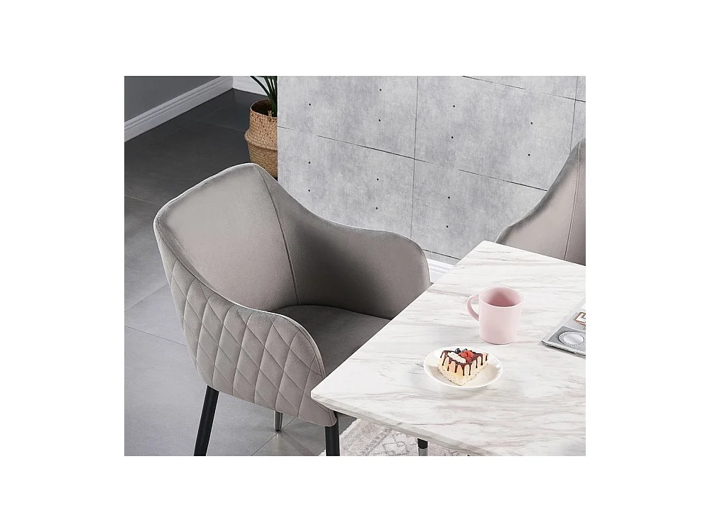 VERONA - Lot de 4 Chaises de Salle à Manger en Velours - Style Vintage - Gris