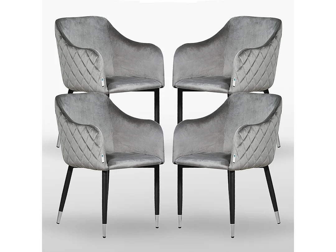 VERONA - Lot de 4 Chaises de Salle à Manger en Velours - Style Vintage - Gris