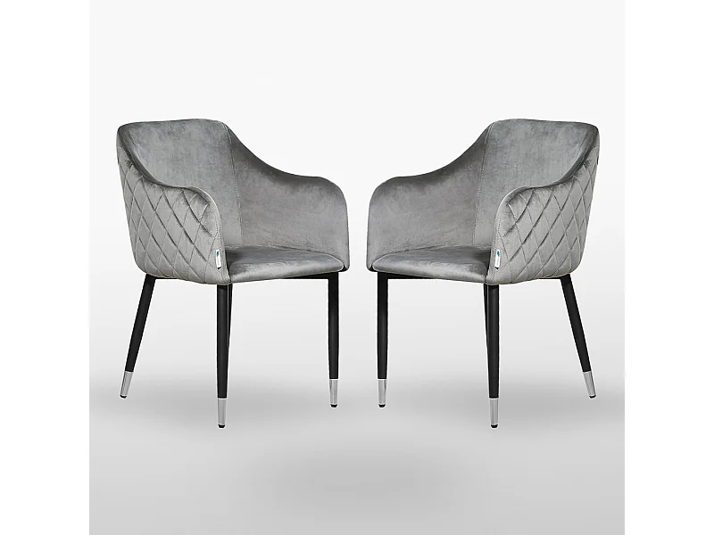 VERONA - Lot de 2 Chaises de Salle à Manger en Velours - Style Vintage - Gris