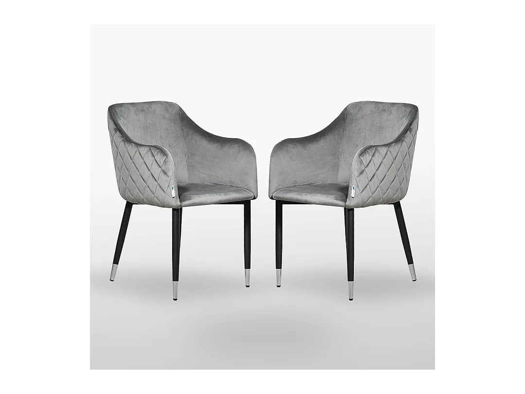 VERONA - Lot de 2 Chaises de Salle à Manger en Velours - Style Vintage - Gris