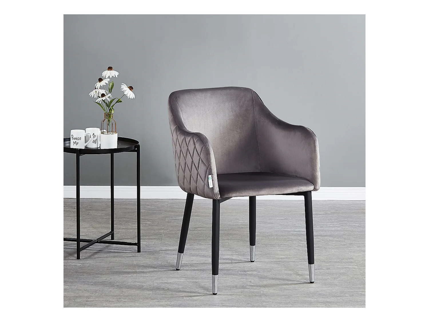 VERONA - Lot de 2 Chaises de Salle à Manger en Velours - Style Vintage - Gris