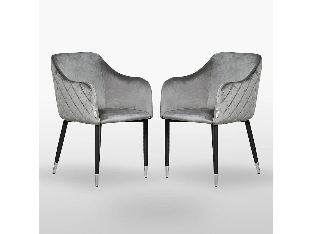 VERONA - Lot de 2 Chaises de Salle à Manger en Velours - Style Vintage - Gris