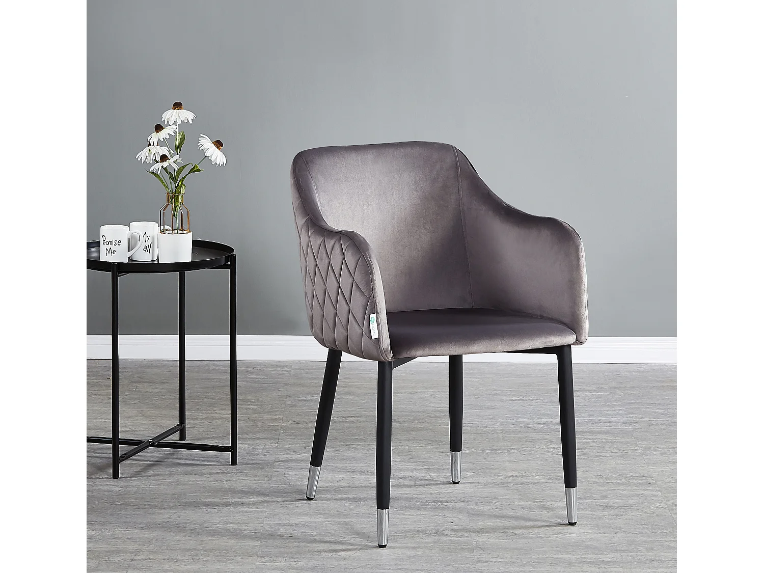 VERONA - Lot de 2 Chaises de Salle à Manger en Velours - Style Vintage - Gris