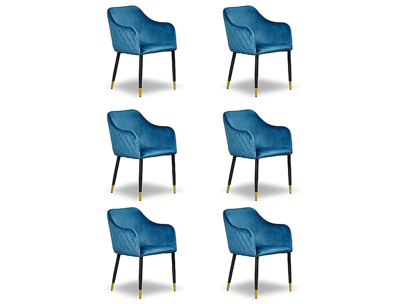 VERONA - Lot de 6 Chaises de Salle à Manger en Velours - Style Vintage - Bleu