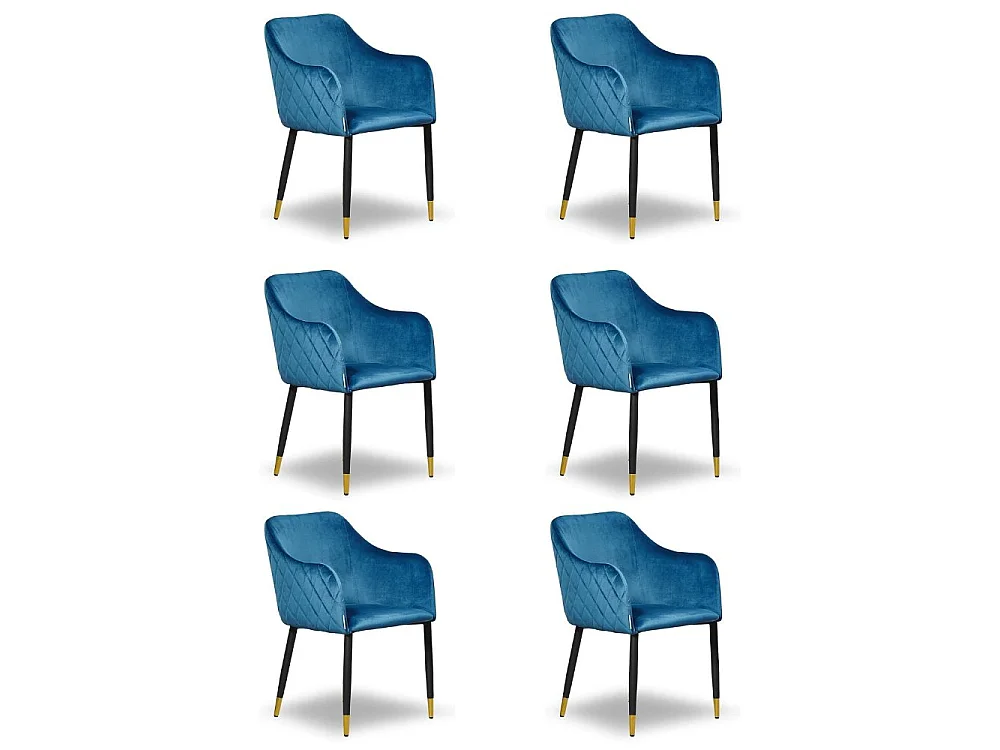 VERONA - Lot de 6 Chaises de Salle à Manger en Velours - Style Vintage - Bleu