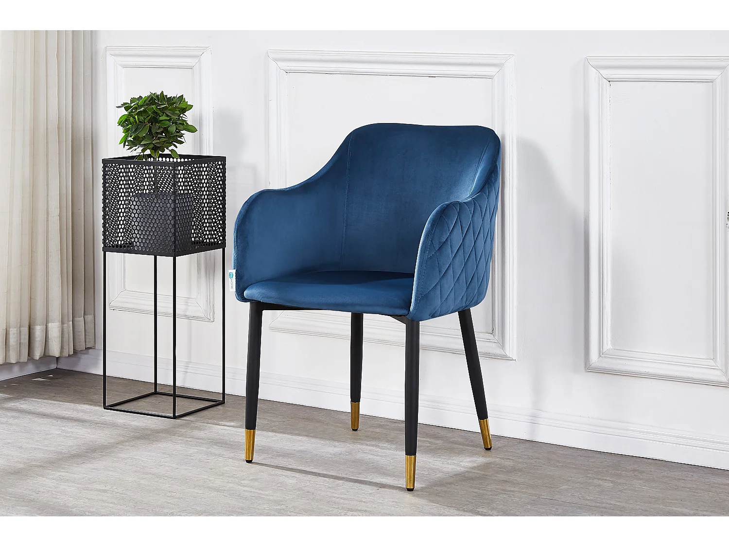 VERONA - Lot de 6 Chaises de Salle à Manger en Velours - Style Vintage - Bleu