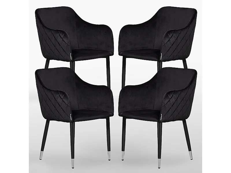VERONA - Lot de 4 Chaises de Salle à Manger en Velours - Style Vintage - Noir