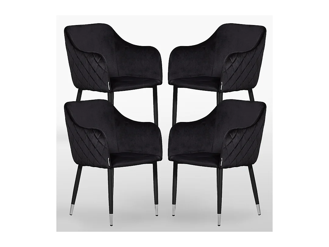 VERONA - Lot de 4 Chaises de Salle à Manger en Velours - Style Vintage - Noir