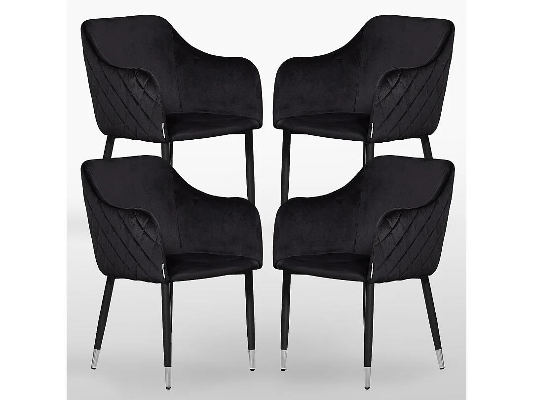 VERONA - Lot de 4 Chaises de Salle à Manger en Velours - Style Vintage - Noir