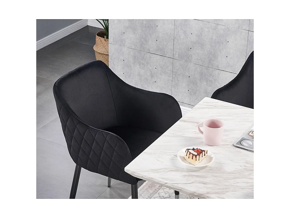 VERONA - Lot de 4 Chaises de Salle à Manger en Velours - Style Vintage - Noir