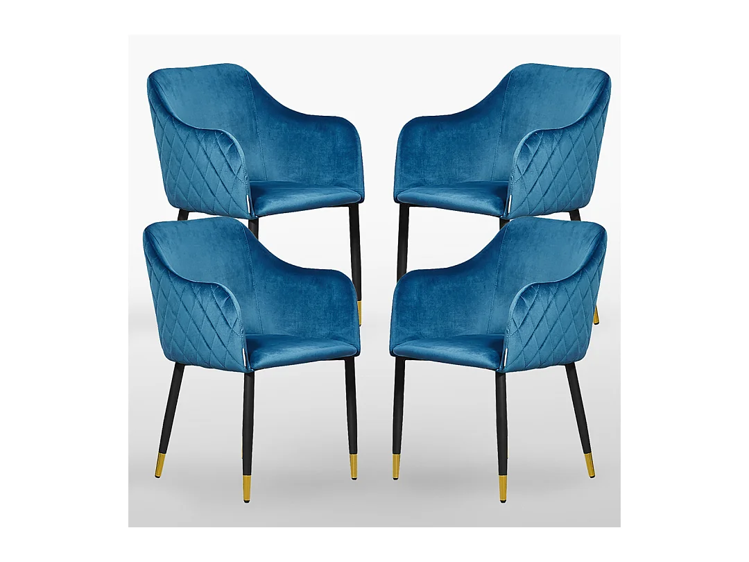 VERONA - Lot de 4 Chaises de Salle à Manger en Velours - Style Vintage - Bleu