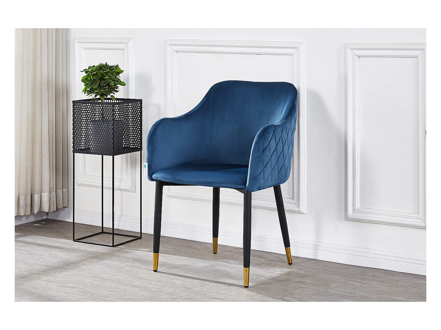 VERONA - Lot de 4 Chaises de Salle à Manger en Velours - Style Vintage - Bleu