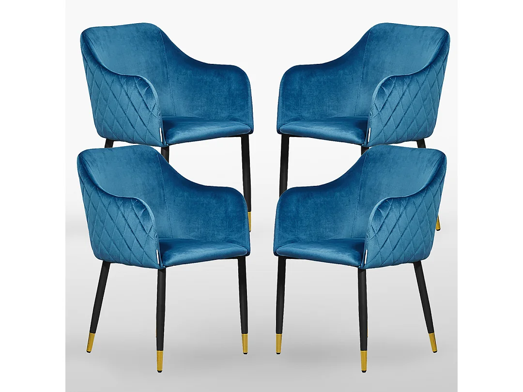 VERONA - Lot de 4 Chaises de Salle à Manger en Velours - Style Vintage - Bleu