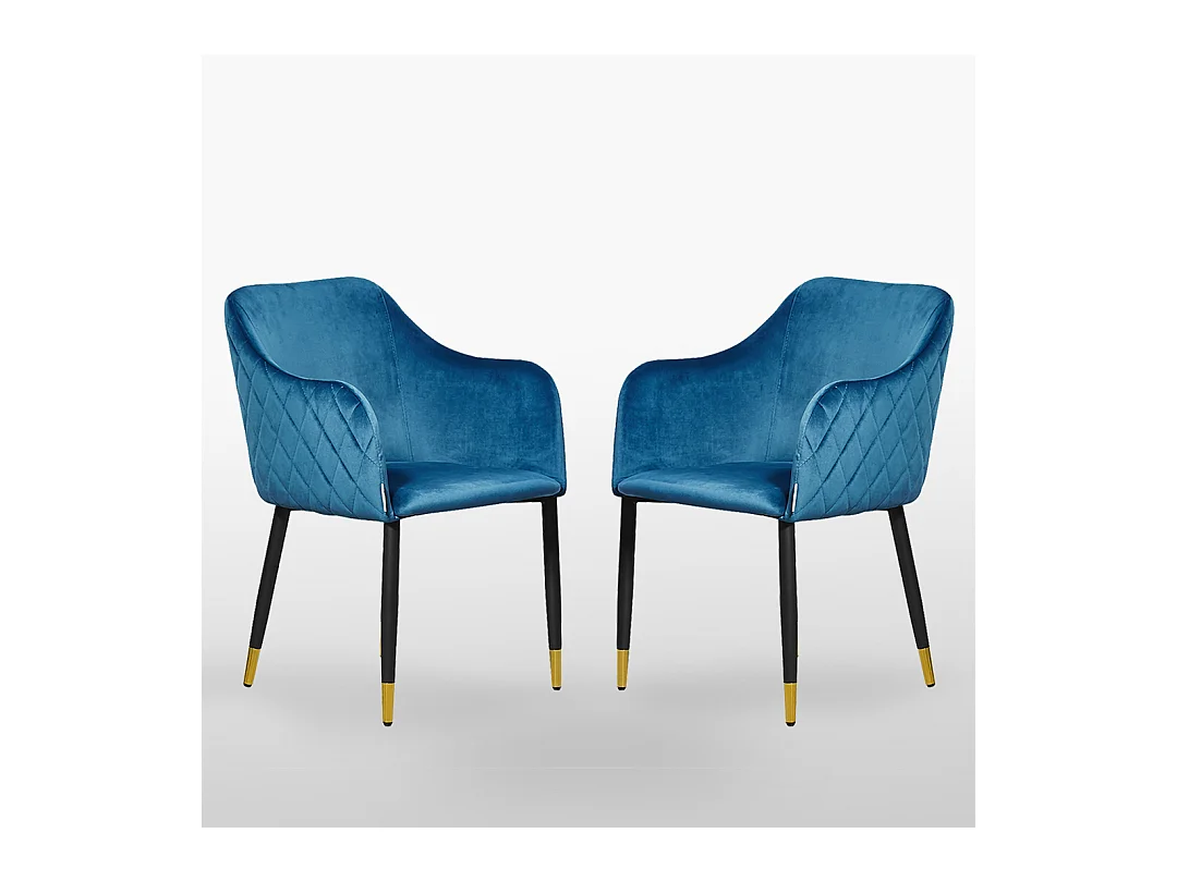 VERONA - Lot de 2 Chaises de Salle à Manger en Velours - Style Vintage - Bleu