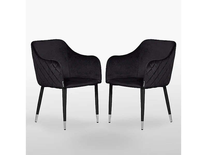VERONA - Lot de 2 Chaises de Salle à Manger en Velours - Style Vintage - Noir