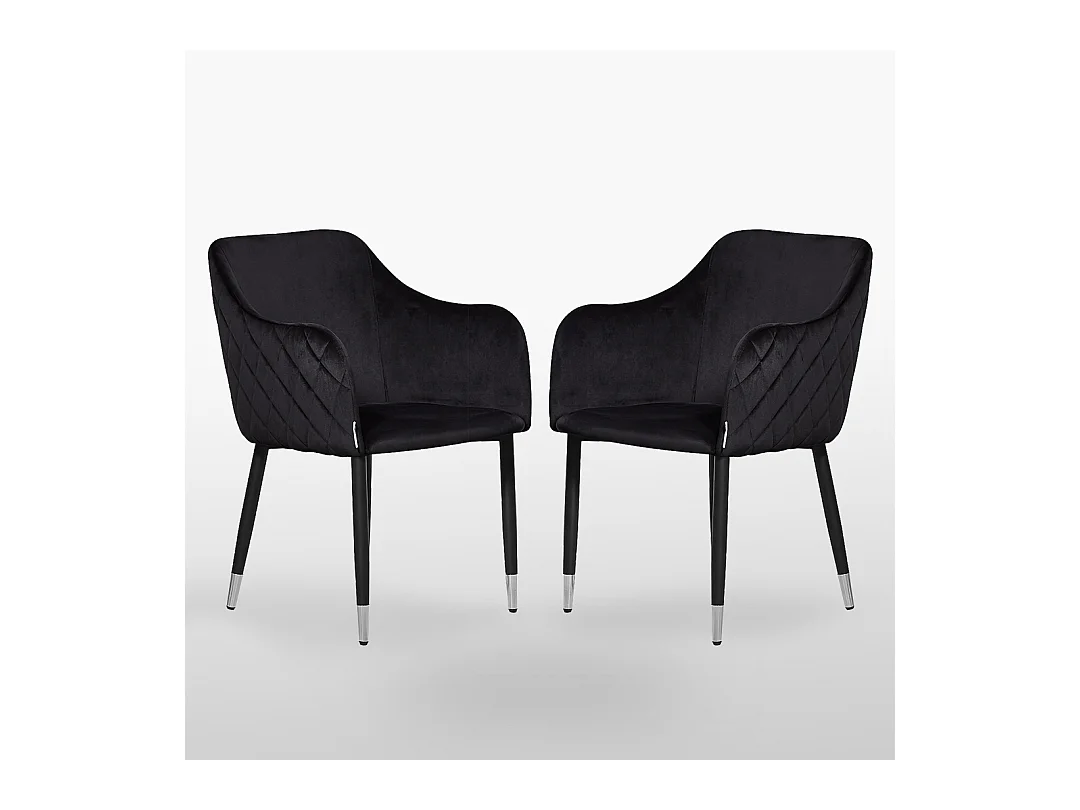 VERONA - Lot de 2 Chaises de Salle à Manger en Velours - Style Vintage - Noir