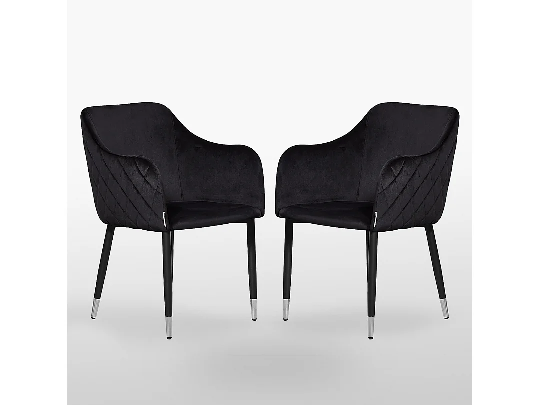 VERONA - Lot de 2 Chaises de Salle à Manger en Velours - Style Vintage - Noir