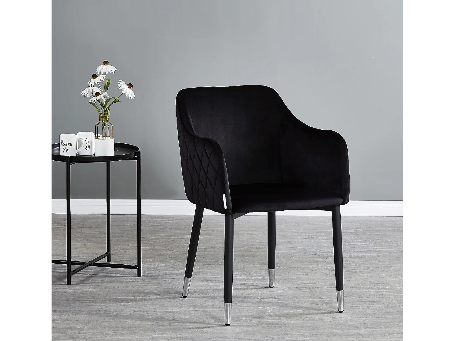 VERONA - Lot de 2 Chaises de Salle à Manger en Velours - Style Vintage - Noir