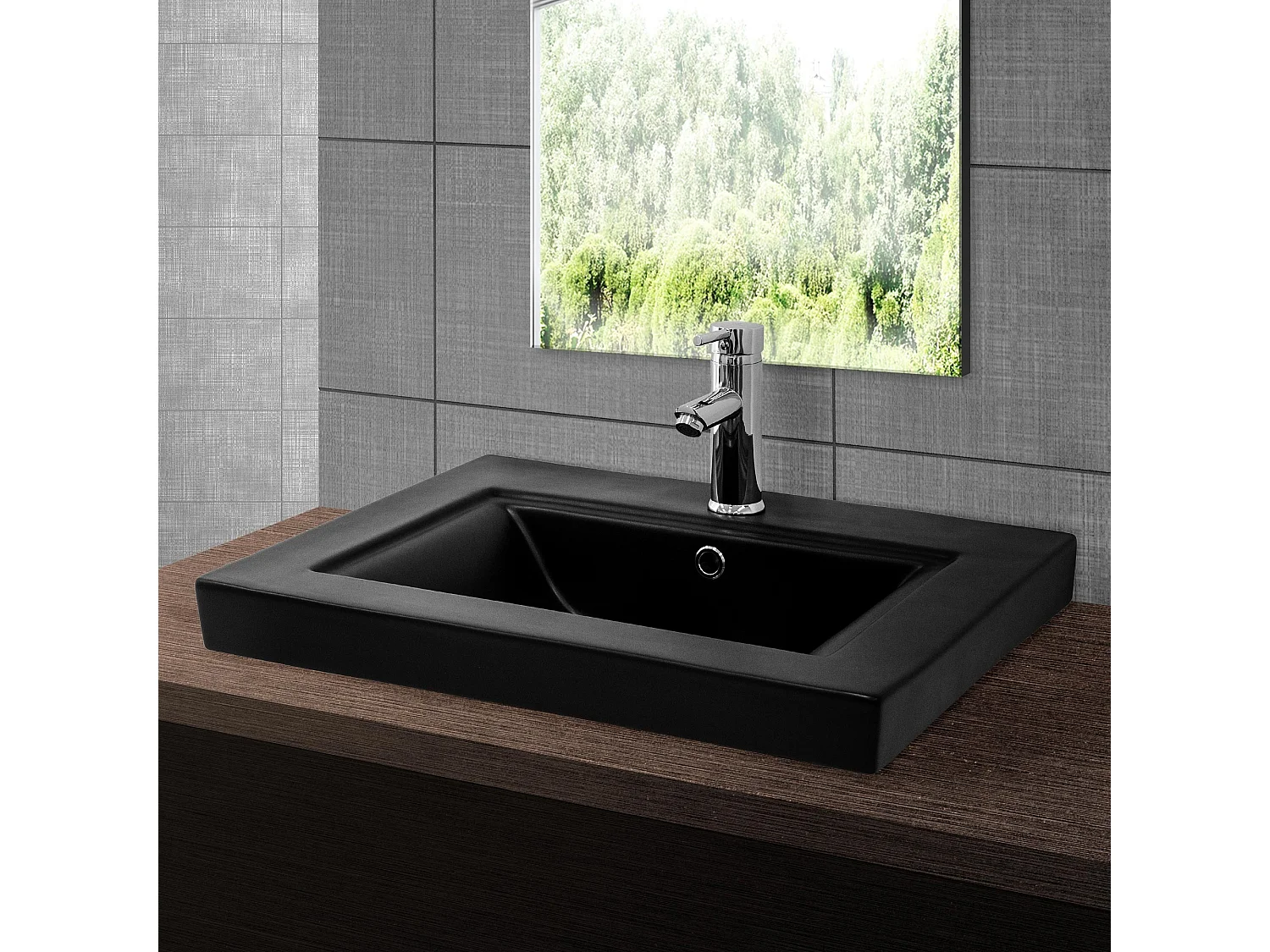Lavabo en céramique noir mat vasque encastre pour salle de bain 610x465x155 mm
