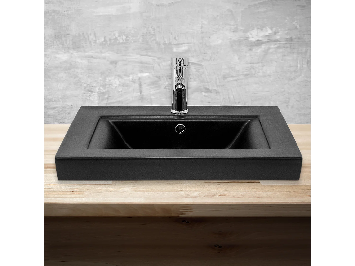 Lavabo en céramique noir mat vasque encastre pour salle de bain 610x465x155 mm