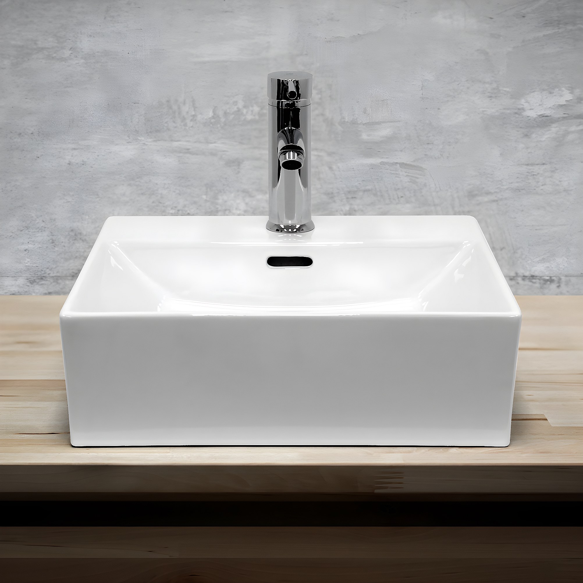 Lavabo Da Appoggio In Ceramica Bianca Rettangolare 40x30x13 Cm, Senza Foro Rubinetto, Spessore 5mm, Per Mobili Bagno E Toilette