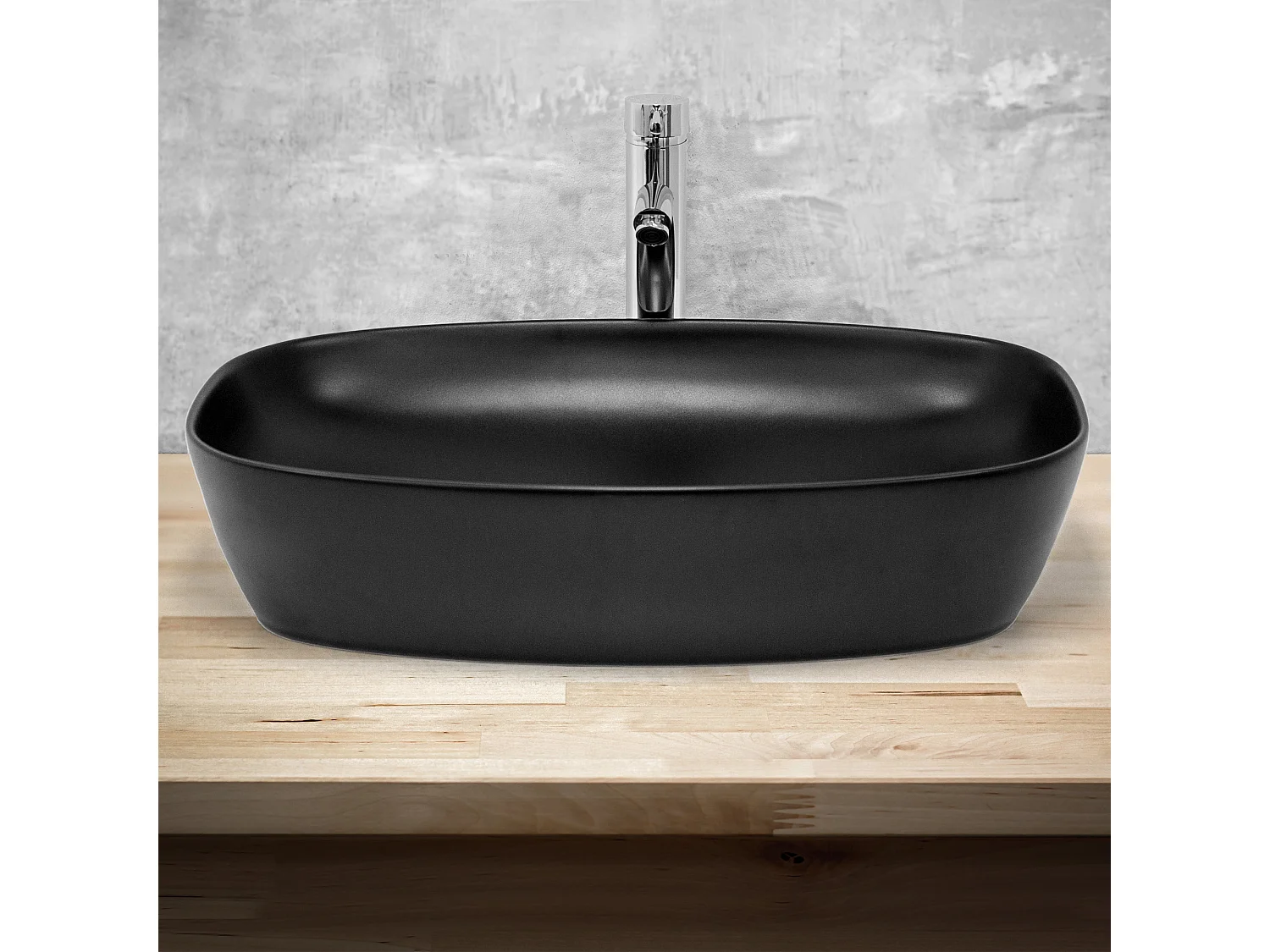 Lavabo en céramique noir mat vasque à poser pour salle de bain 605x385x140 mm