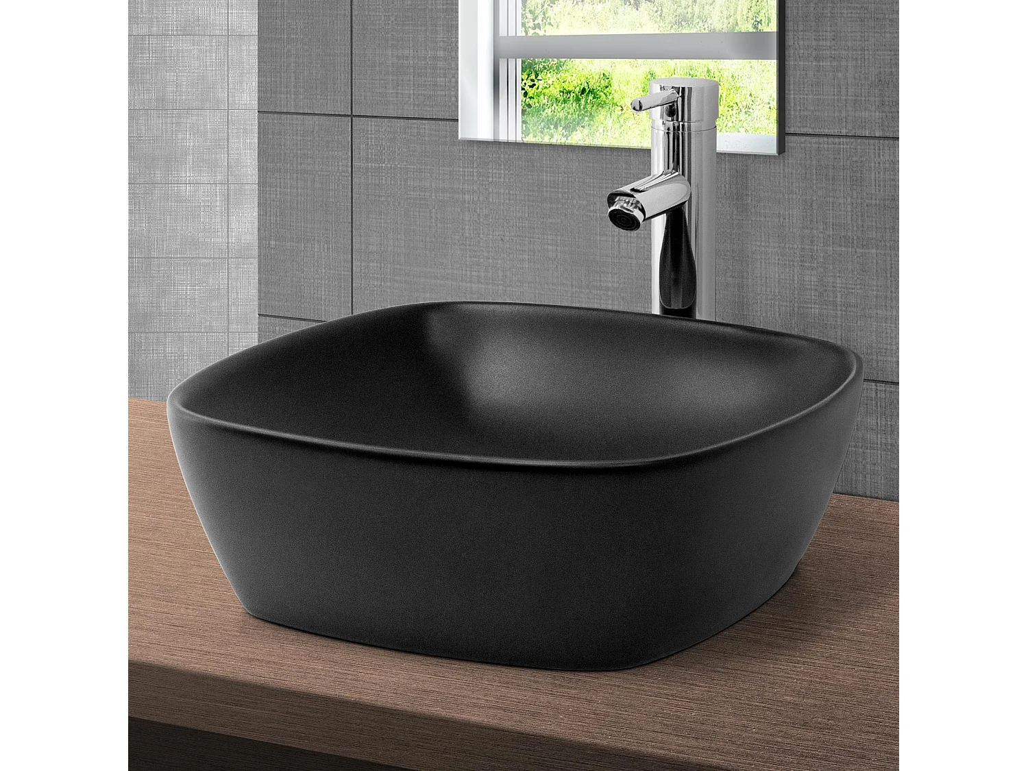 Lavabo en céramique noir mat vasque à poser pour salle de bain 405x405x150 mm