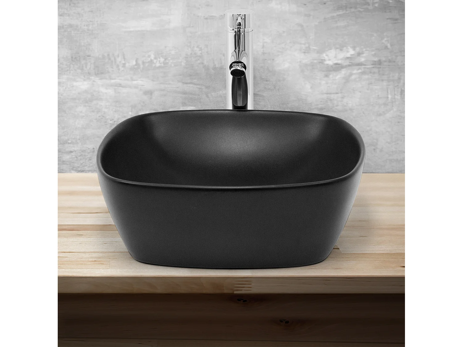 Lavabo en céramique noir mat vasque à poser pour salle de bain 405x405x150 mm