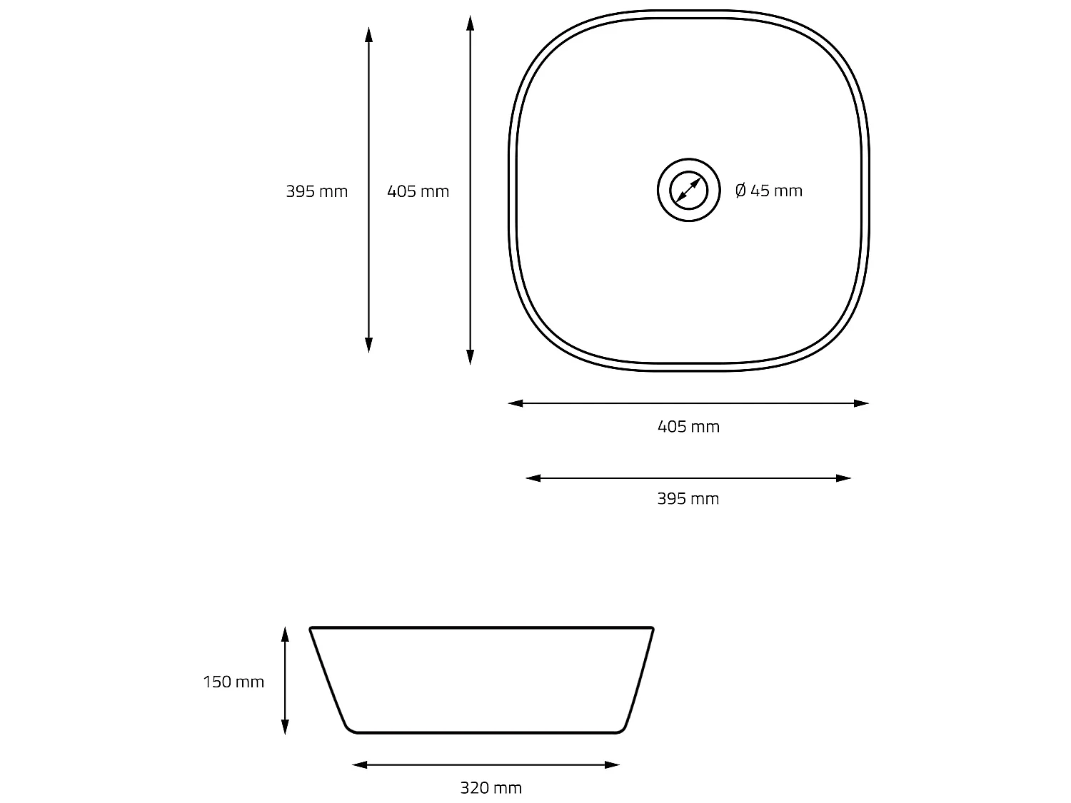 Lavabo en céramique noir mat vasque à poser pour salle de bain 405x405x150 mm