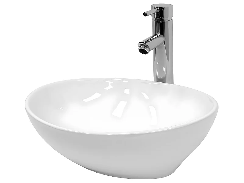 Fregadero de cerámica blanco con desagüe para baño 410x330x142 mm ECD Germany