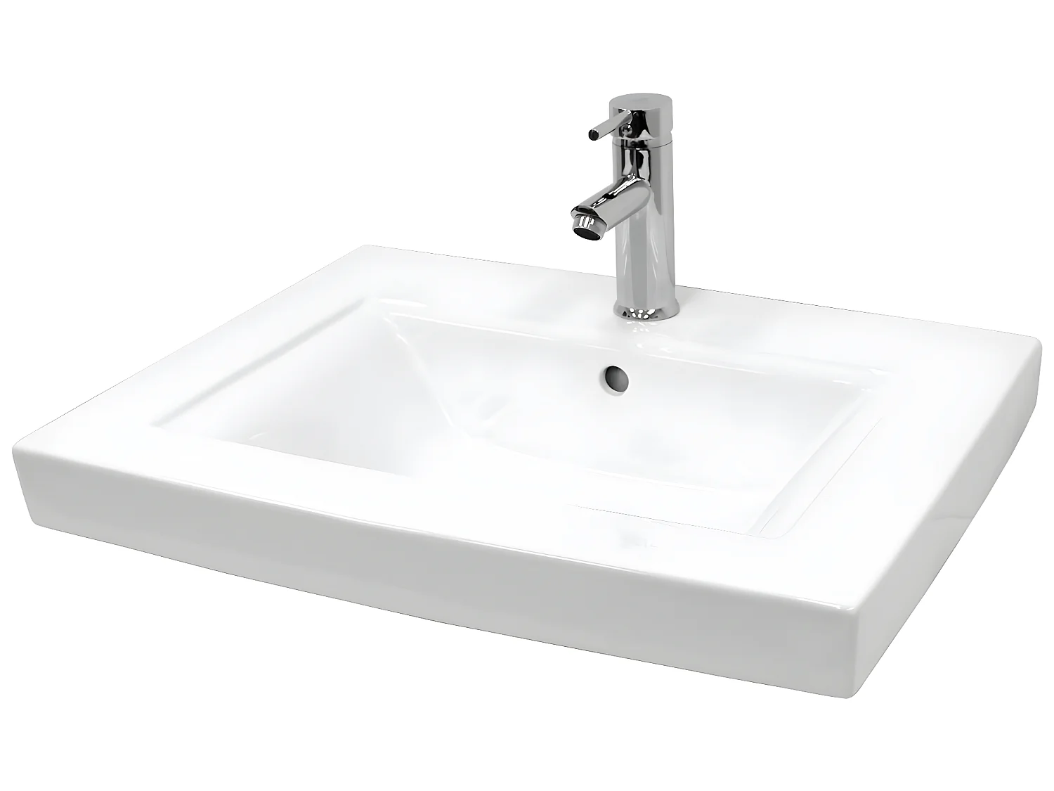 Vasque en céramique blanc avec bonde de vidage pour salle de bain 605x465x160 mm