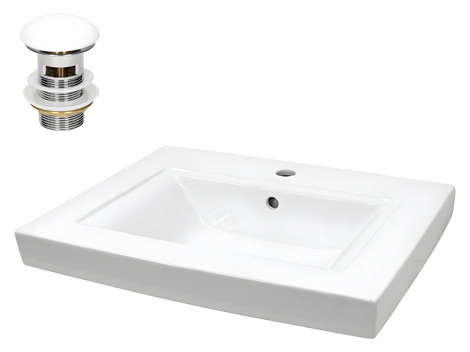 Vasque en céramique blanc avec bonde de vidage pour salle de bain 605x465x160 mm