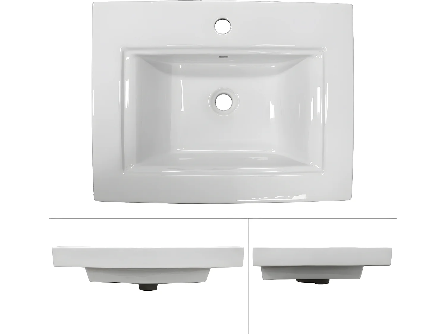 Vasque en céramique blanc avec bonde de vidage pour salle de bain 605x465x160 mm