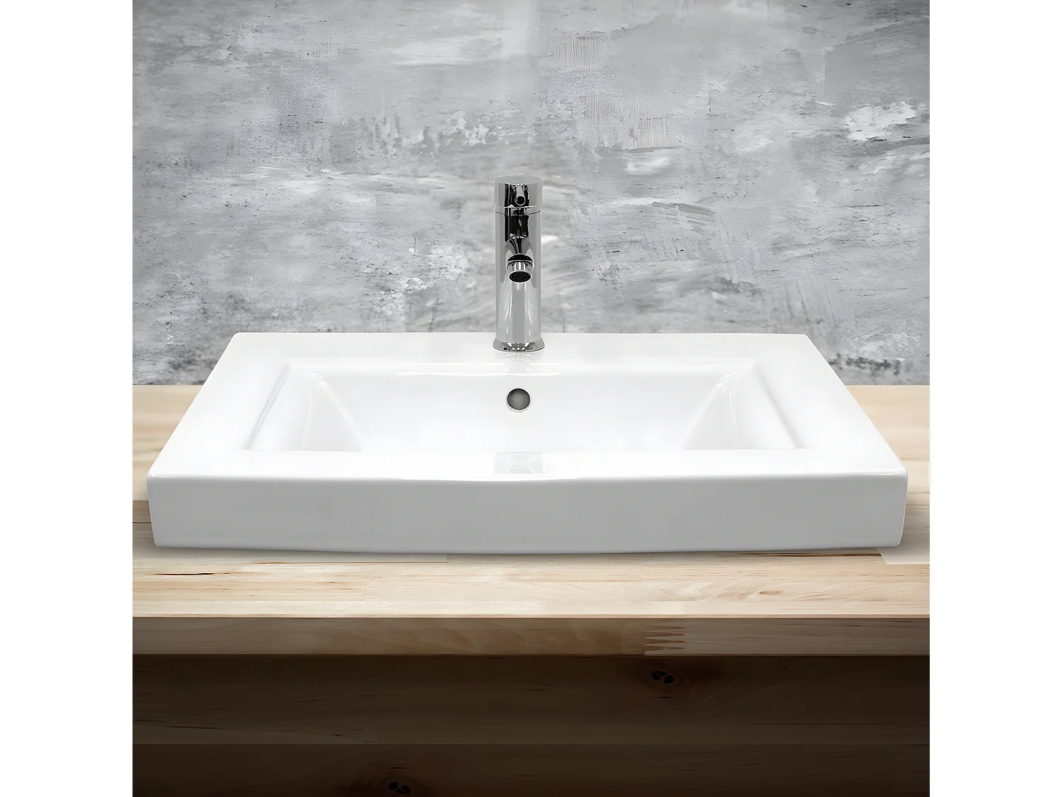 Vasque en céramique blanc avec bonde de vidage pour salle de bain 605x465x160 mm