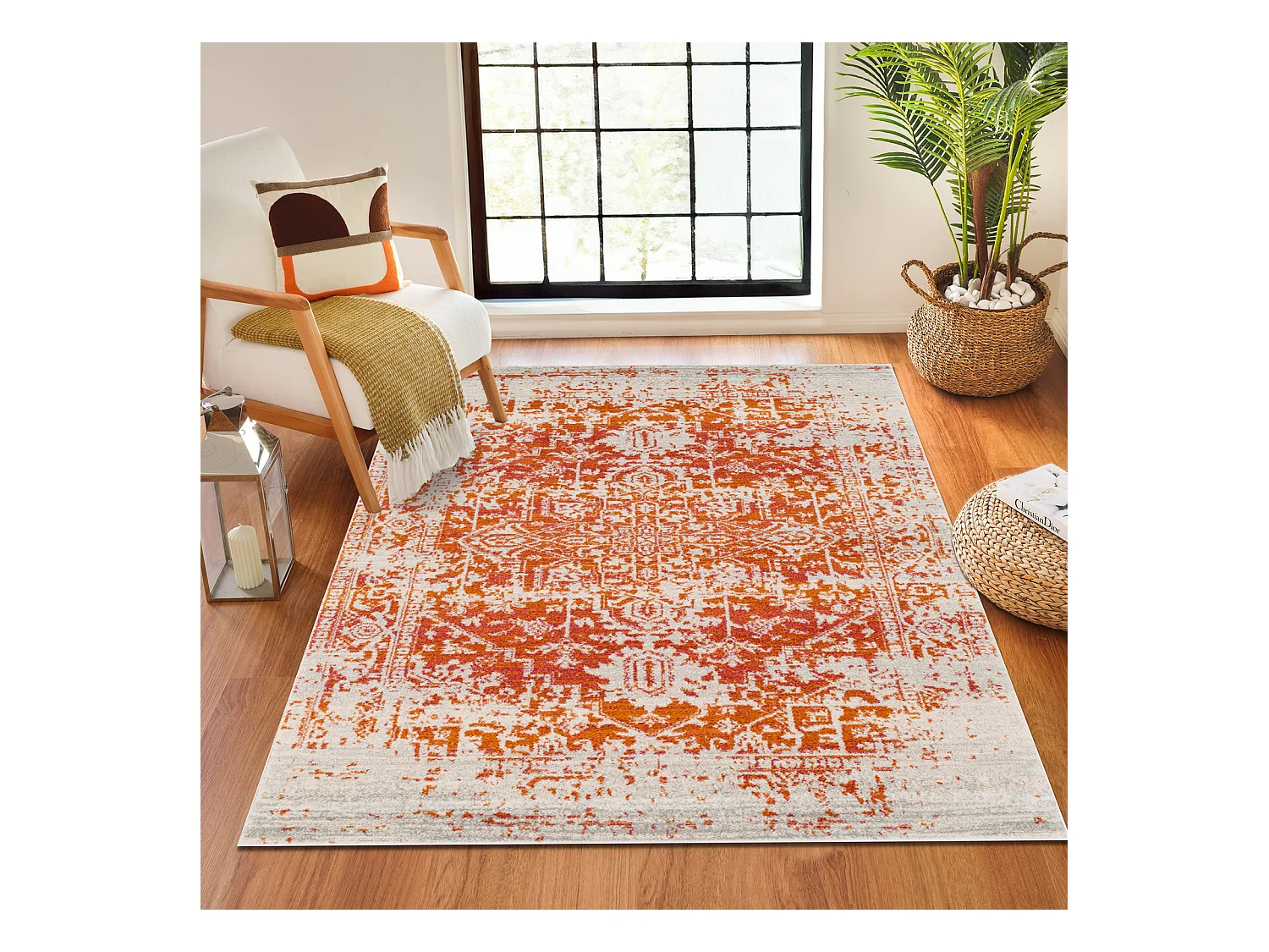 Vintage Oosters Tapijt - Oranje/Wit - 160x220cm - JULIETTE