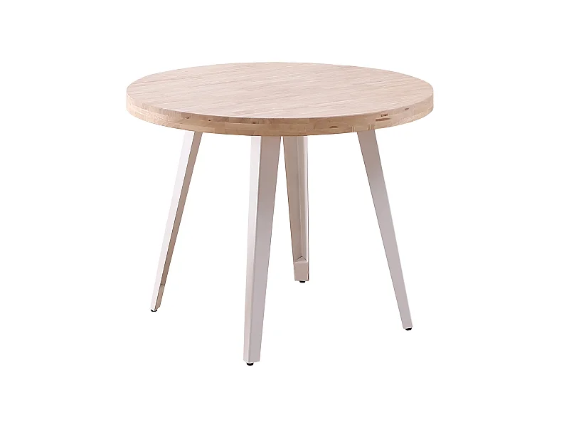 Table à manger ronde en bois coloris chêne nordique pieds blanc - diamètre 100 x hauteur 76 cm