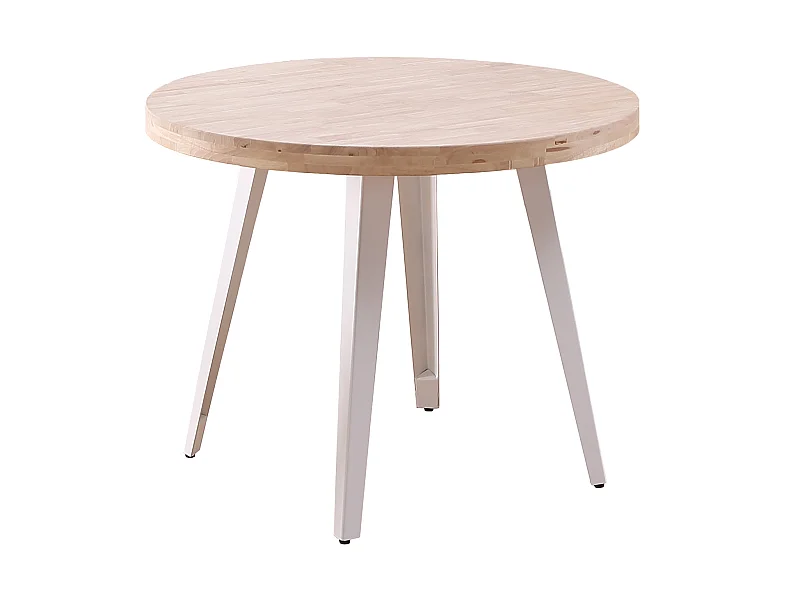 Table à manger ronde en bois coloris chêne nordique pieds blanc - diamètre 100 x hauteur 76 cm