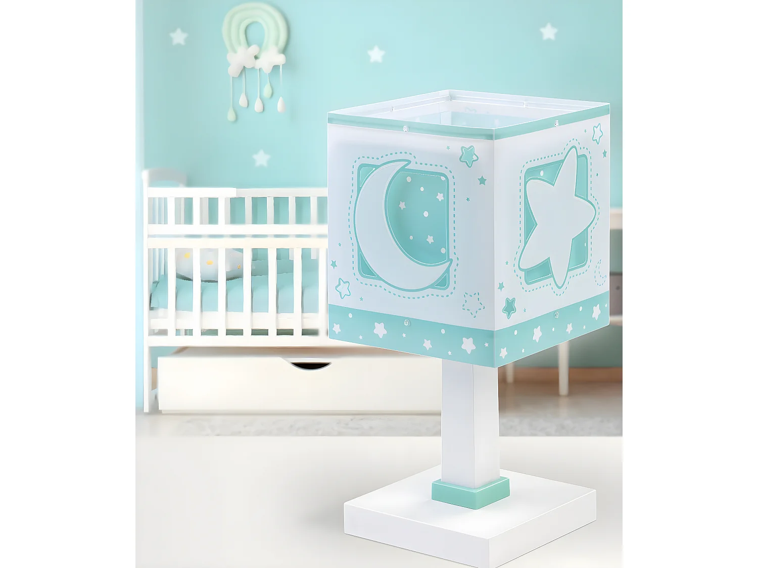 Lámpara infantil de mesita Moonlight Luna y Estrellas verde | DALBER