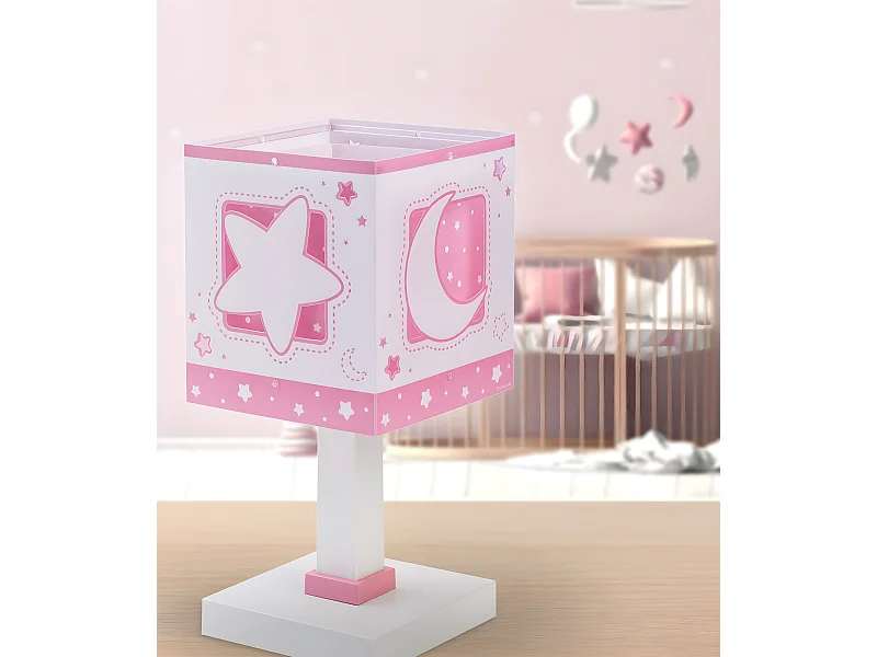 Lampe de chevet pour enfants Moonlight lune et étoiles rose