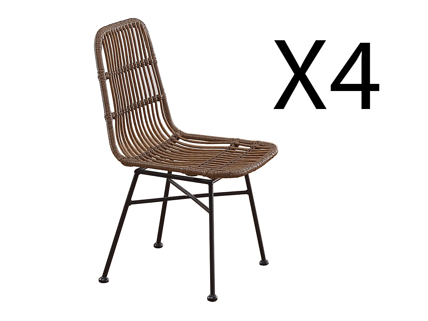 Lot de 4 chaises de salle à manger en rotin et métal coloris marron noir - longueur 44 x profondeur 47 x hauteur 84 cm