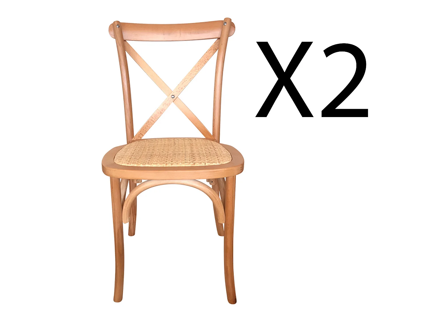 Lot de 2 chaises de salle à manger en bois et rotin coloris naturel - longueur 48 x profondeur 52 x hauteur 89 cm