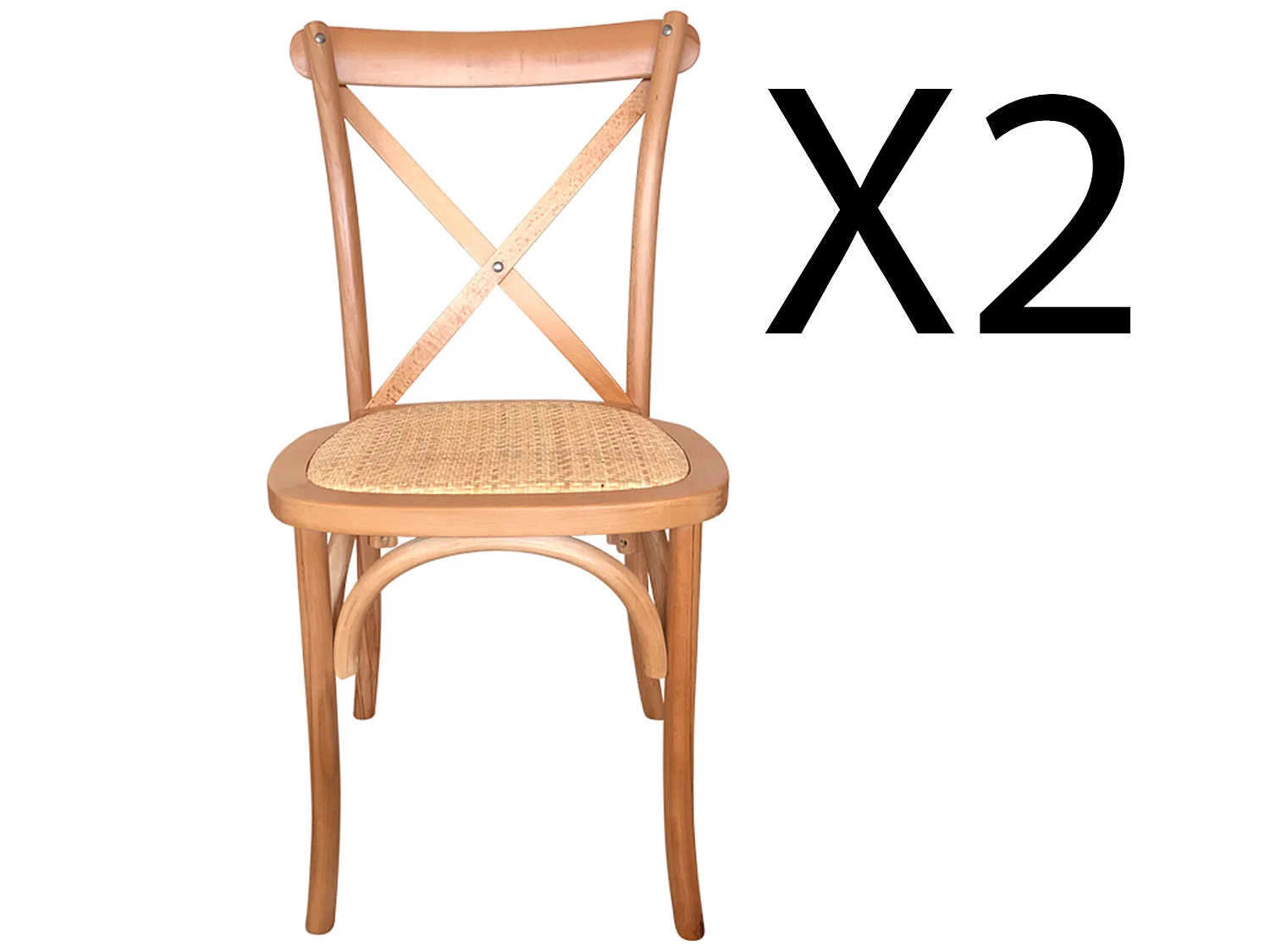 Lot de 2 chaises de salle à manger en bois et rotin coloris naturel - longueur 48 x profondeur 52 x hauteur 89 cm
