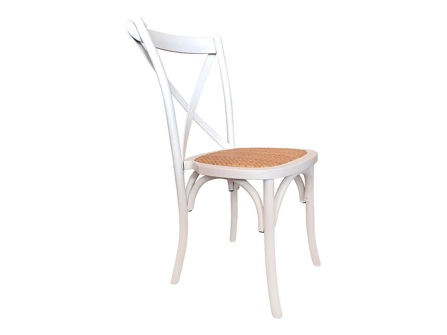 Lot de 2 chaises de salle à manger en bois blanc et rotin naturel - longueur 48 x profondeur 52 x hauteur 89 cm